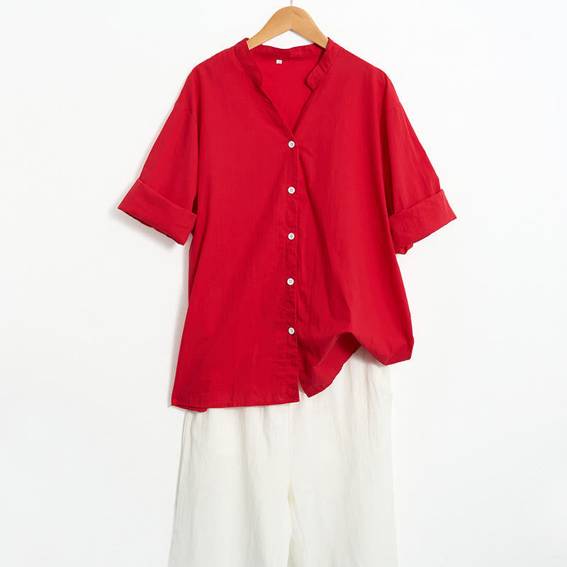 Breathable Cotton Linen Notched Collar Meditation Shirt