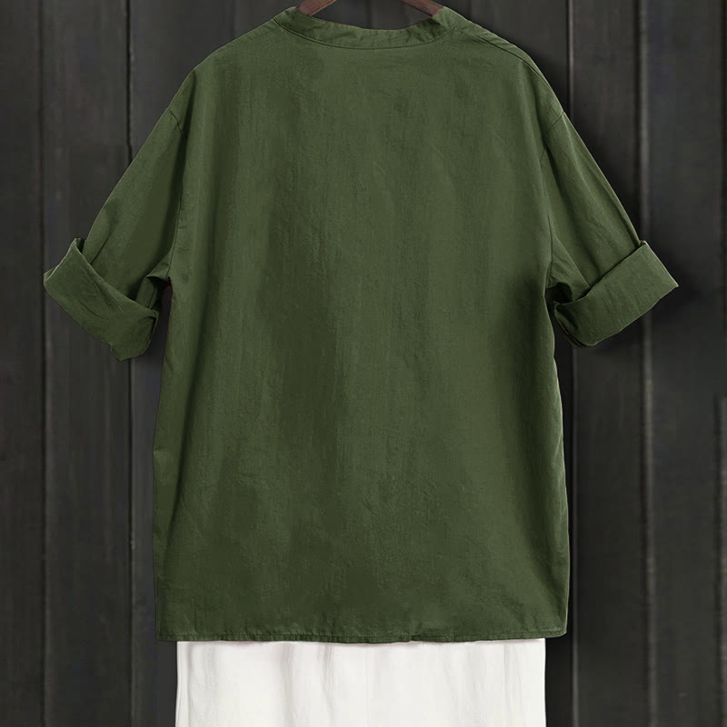Breathable Cotton Linen Notched Collar Meditation Shirt