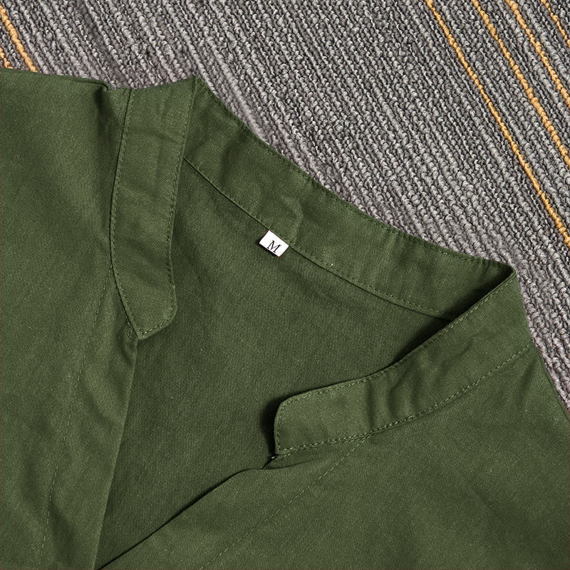 Breathable Cotton Linen Notched Collar Meditation Shirt