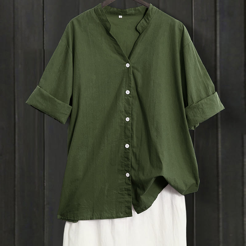 Breathable Cotton Linen Notched Collar Meditation Shirt