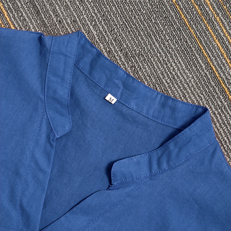 Breathable Cotton Linen Notched Collar Meditation Shirt