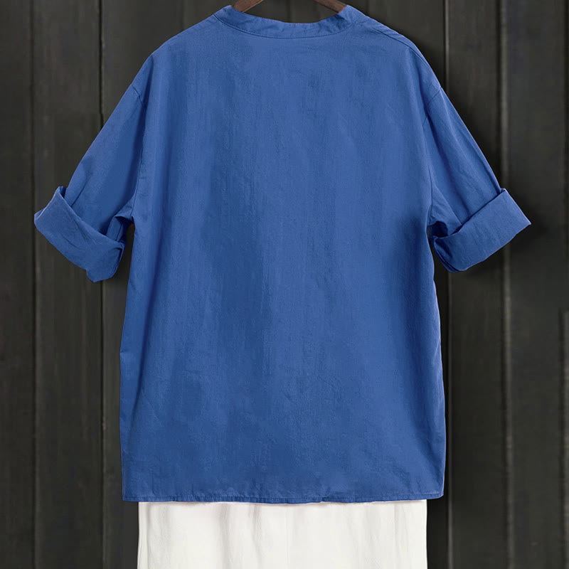 Breathable Cotton Linen Notched Collar Meditation Shirt