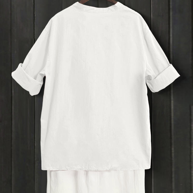 Breathable Cotton Linen Notched Collar Meditation Shirt