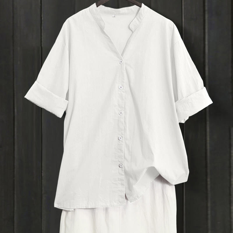 Breathable Cotton Linen Notched Collar Meditation Shirt