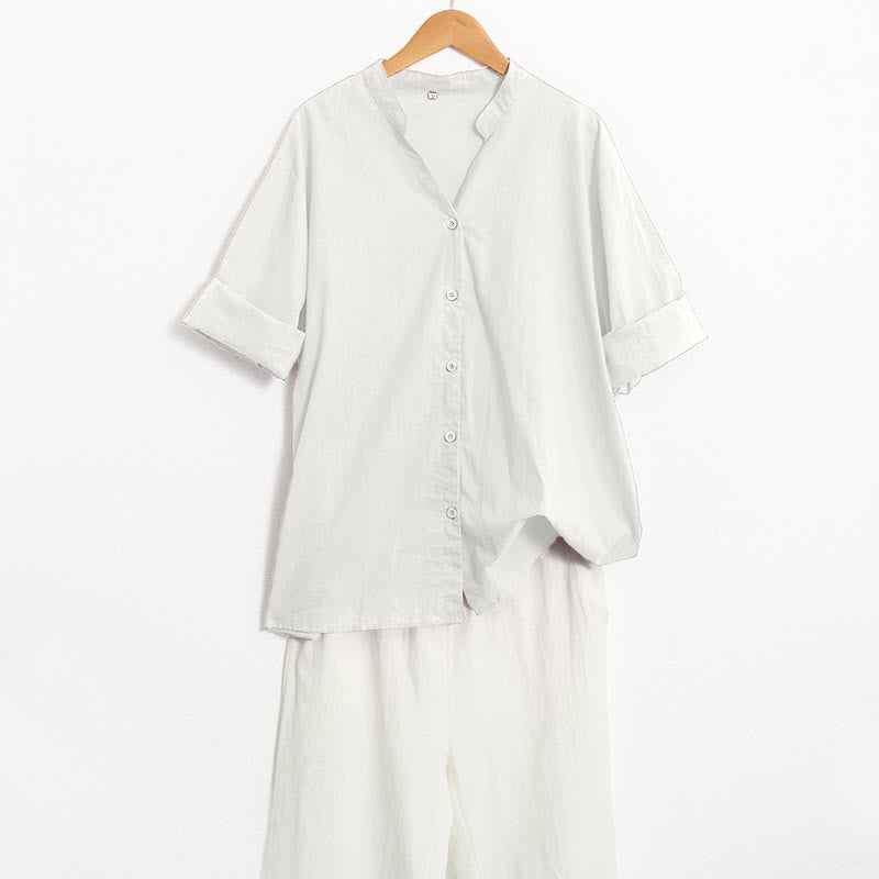 Breathable Cotton Linen Notched Collar Meditation Shirt