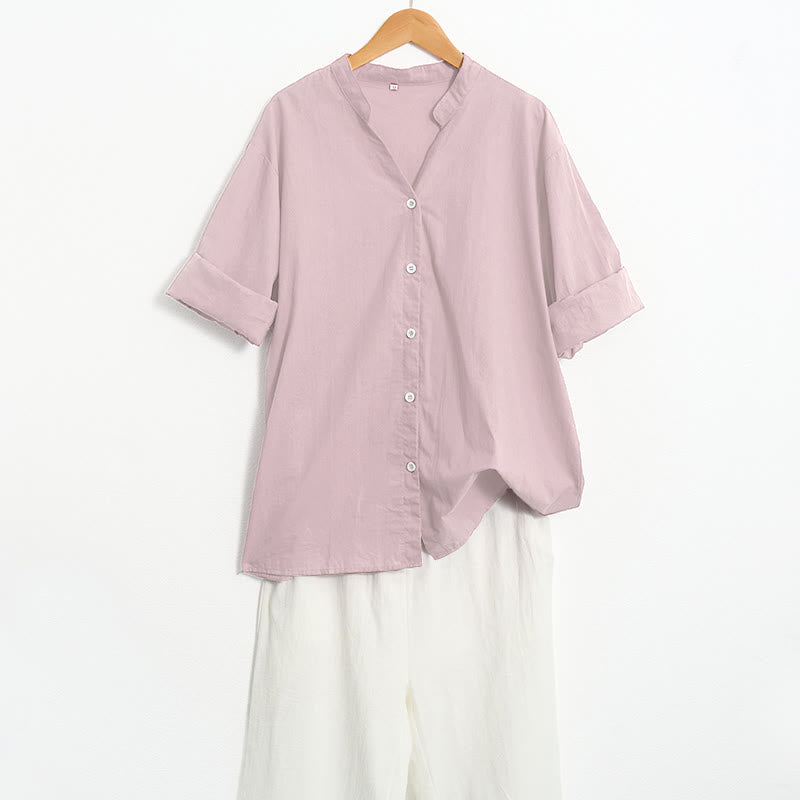 Breathable Cotton Linen Notched Collar Meditation Shirt