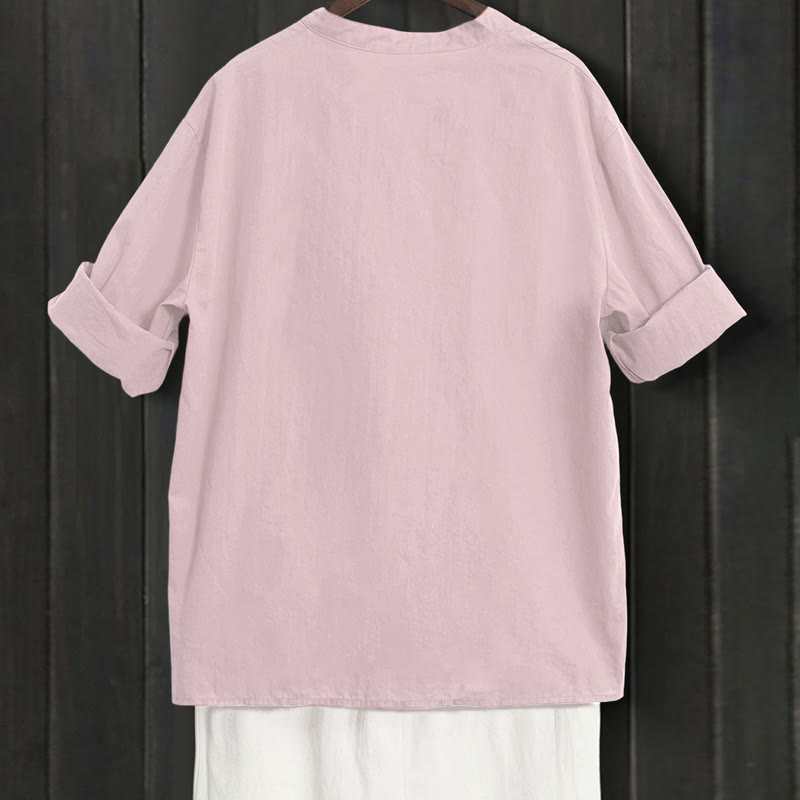 Breathable Cotton Linen Notched Collar Meditation Shirt