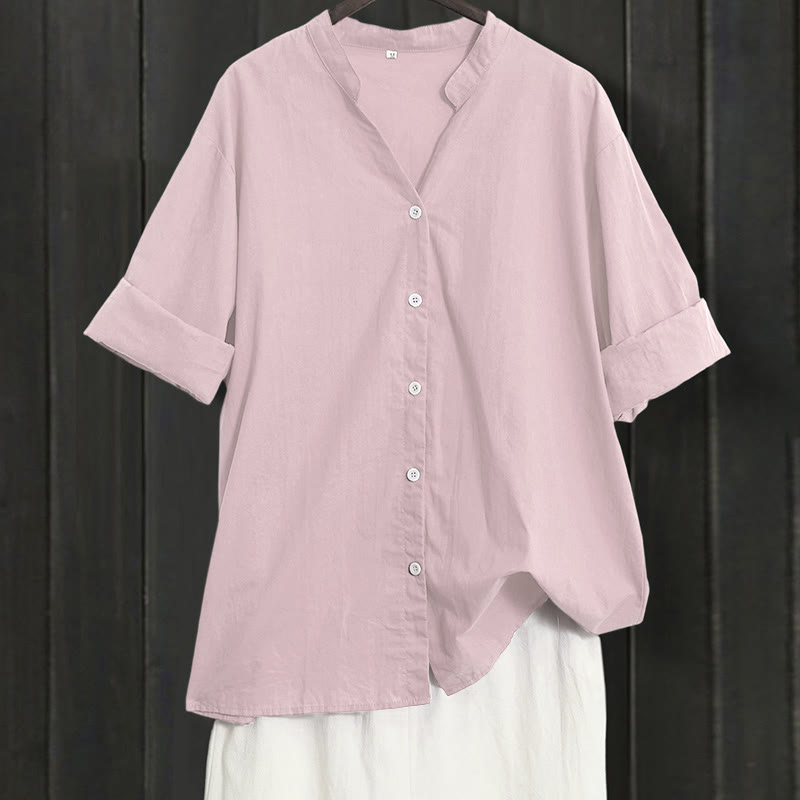 Breathable Cotton Linen Notched Collar Meditation Shirt