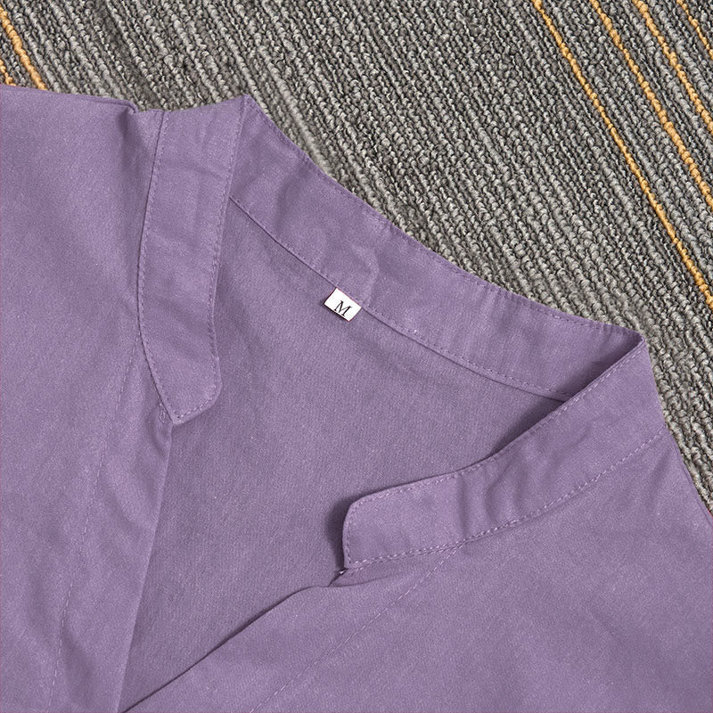 Breathable Cotton Linen Notched Collar Meditation Shirt