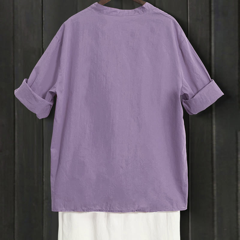 Breathable Cotton Linen Notched Collar Meditation Shirt