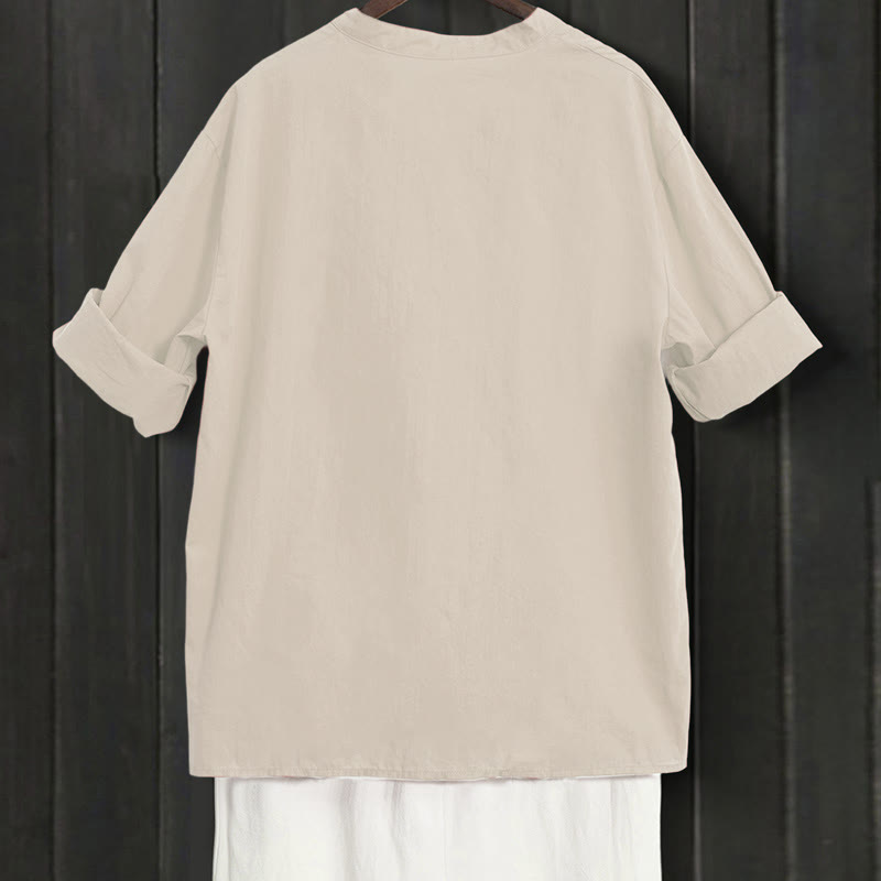 Breathable Cotton Linen Notched Collar Meditation Shirt