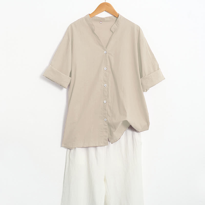 Breathable Cotton Linen Notched Collar Meditation Shirt