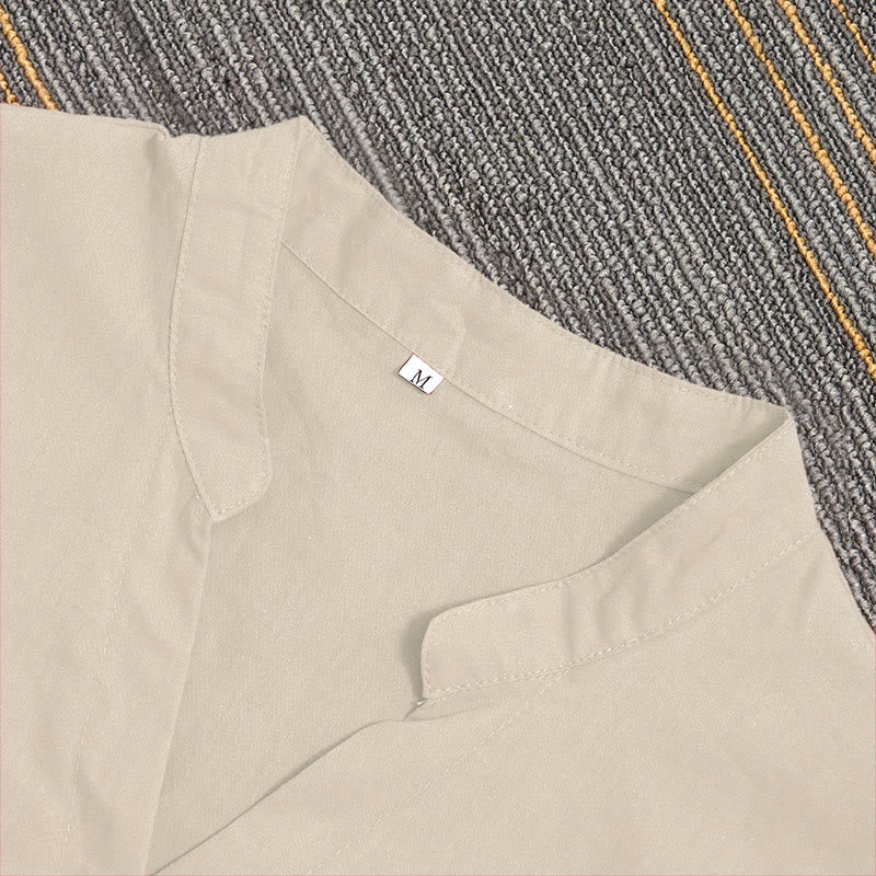 Breathable Cotton Linen Notched Collar Meditation Shirt