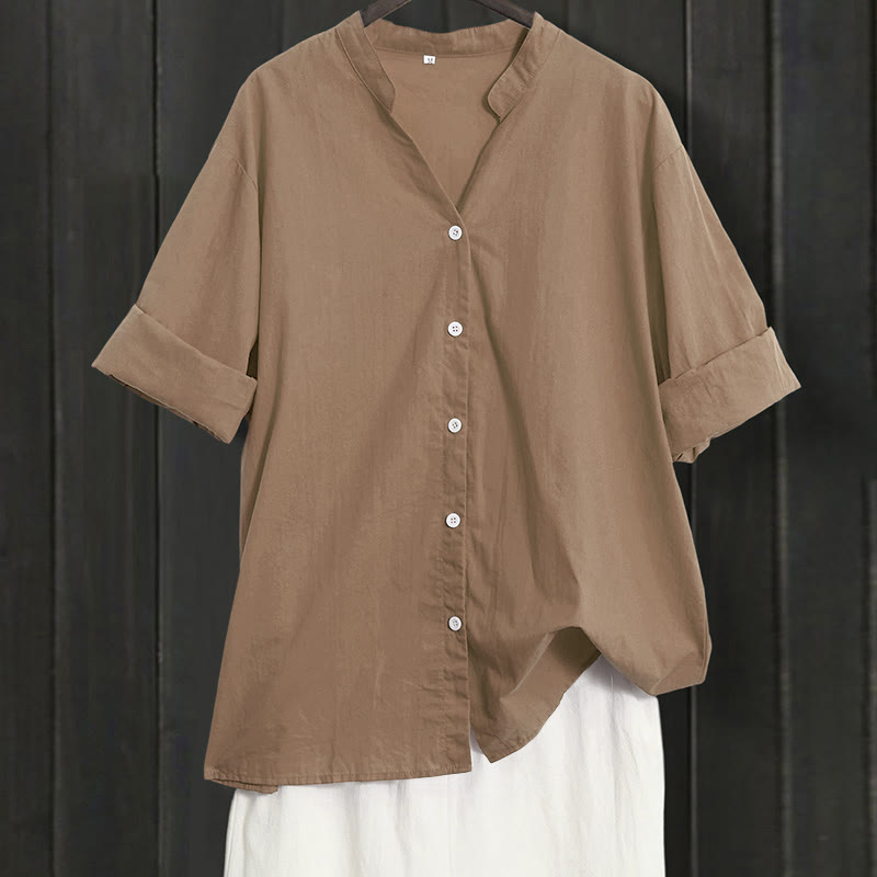 Breathable Cotton Linen Notched Collar Meditation Shirt