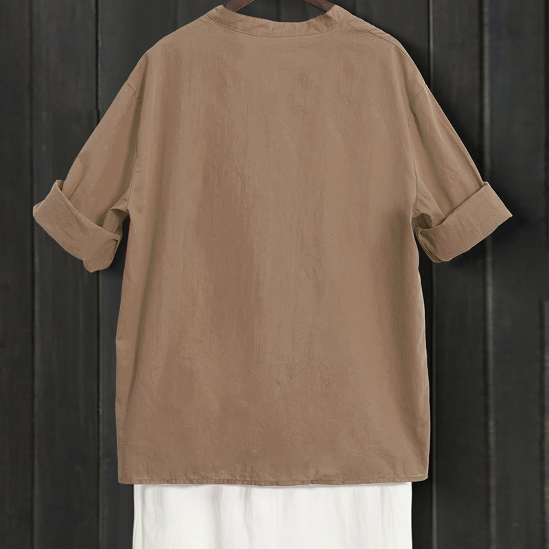 Breathable Cotton Linen Notched Collar Meditation Shirt