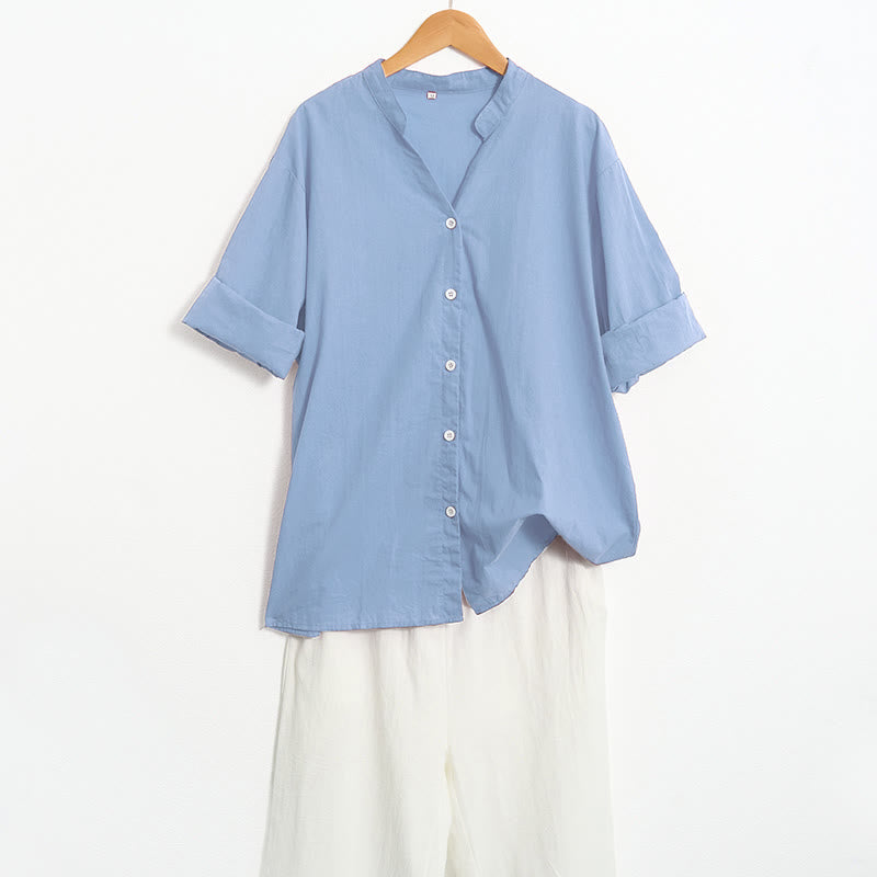 Breathable Cotton Linen Notched Collar Meditation Shirt