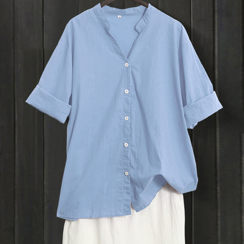 Breathable Cotton Linen Notched Collar Meditation Shirt