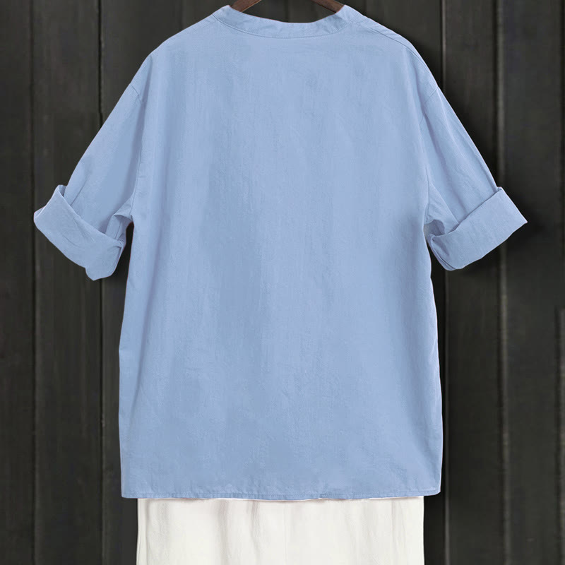 Breathable Cotton Linen Notched Collar Meditation Shirt