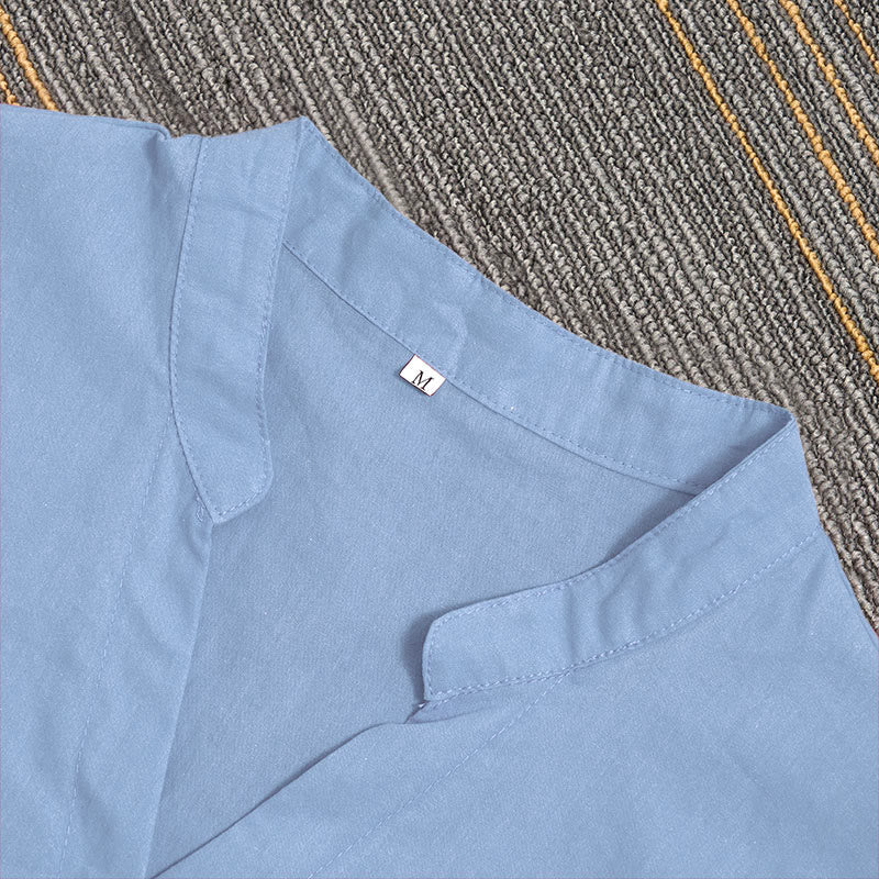 Breathable Cotton Linen Notched Collar Meditation Shirt