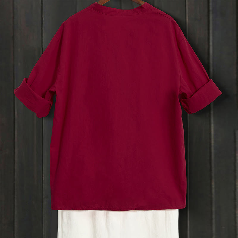 Breathable Cotton Linen Notched Collar Meditation Shirt