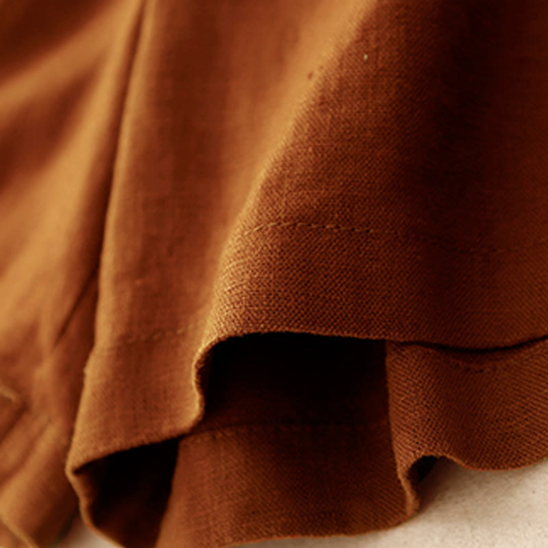 Summer Casual Pleat Plain Cotton Linen Women's Shorts With Pockets