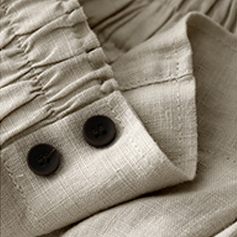 Summer Casual Pleat Plain Cotton Linen Women's Shorts With Pockets