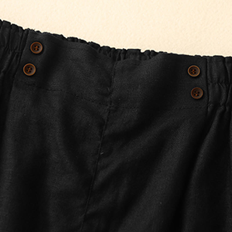 Summer Casual Pleat Plain Cotton Linen Women's Shorts With Pockets