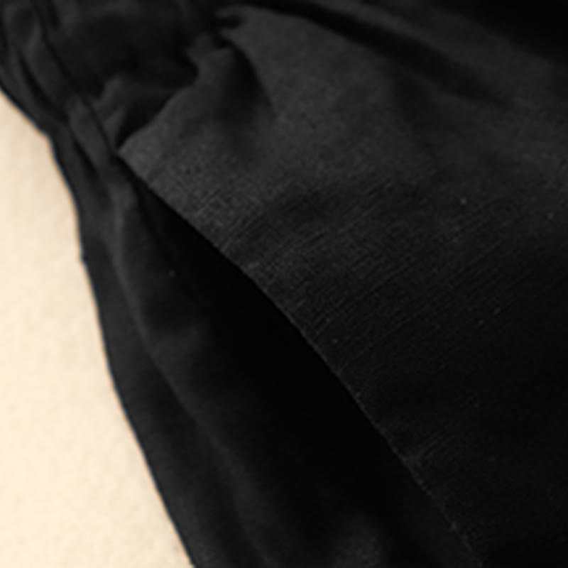 Summer Casual Pleat Plain Cotton Linen Women's Shorts With Pockets