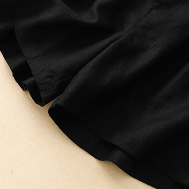 Summer Casual Pleat Plain Cotton Linen Women's Shorts With Pockets