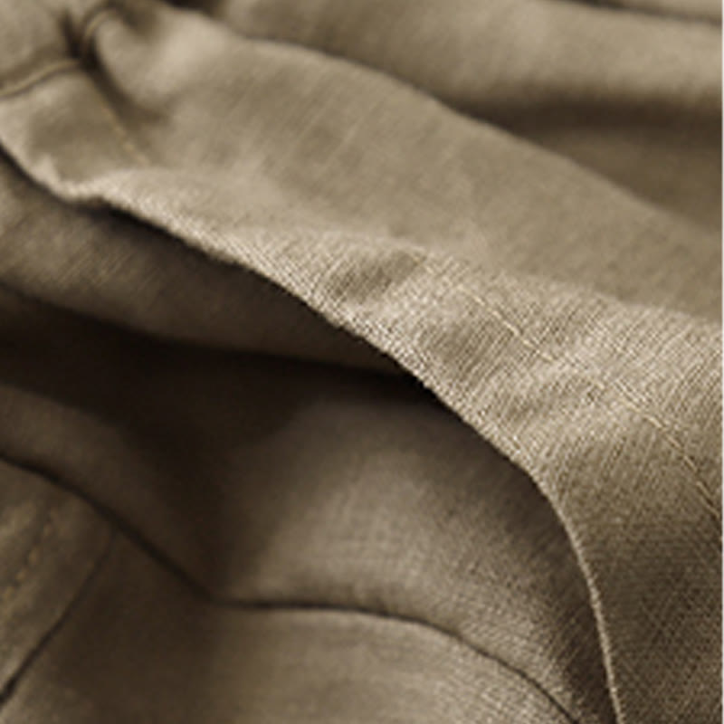 Breathable Cotton Linen Elastic Straight-Leg Meditation Shorts