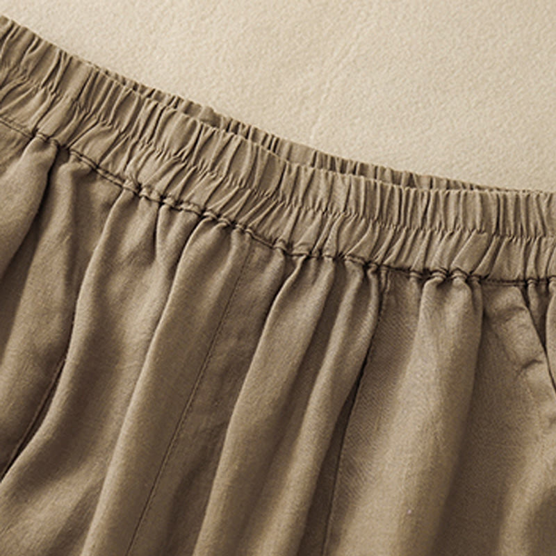 Breathable Cotton Linen Elastic Straight-Leg Meditation Shorts