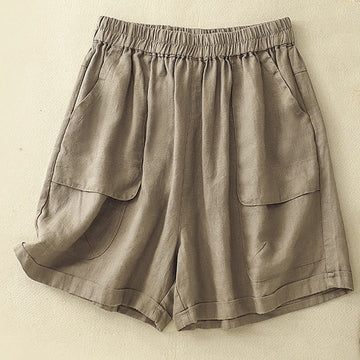 Breathable Cotton Linen Elastic Straight-Leg Meditation Shorts