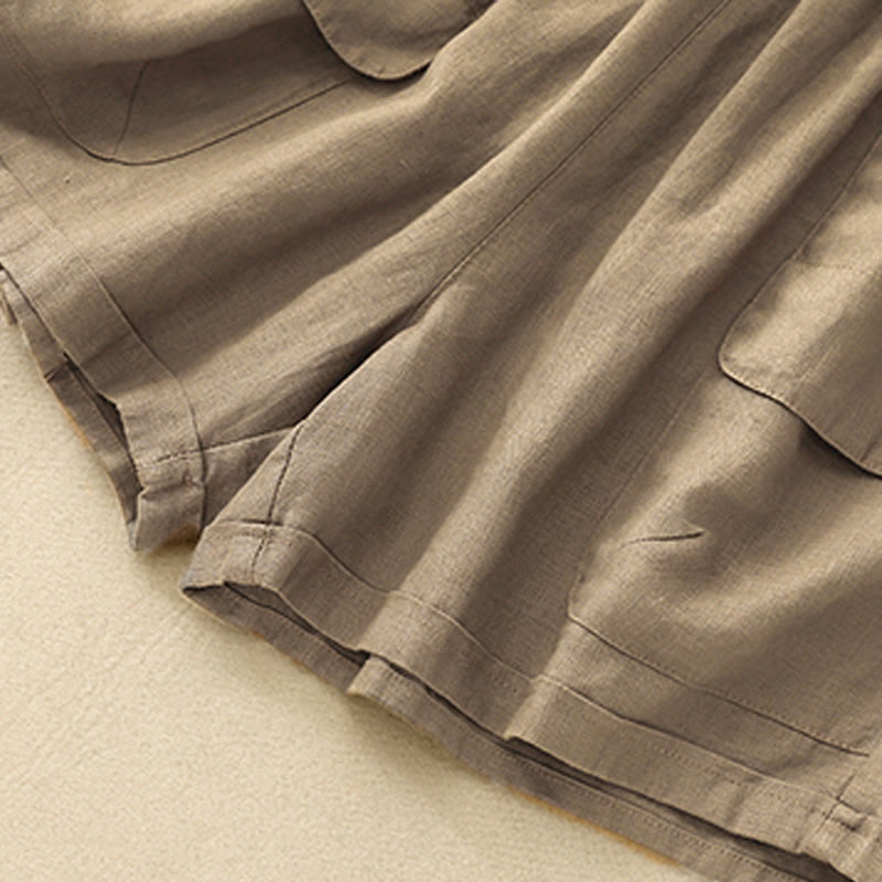 Breathable Cotton Linen Elastic Straight-Leg Meditation Shorts