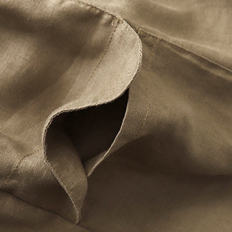 Breathable Cotton Linen Elastic Straight-Leg Meditation Shorts