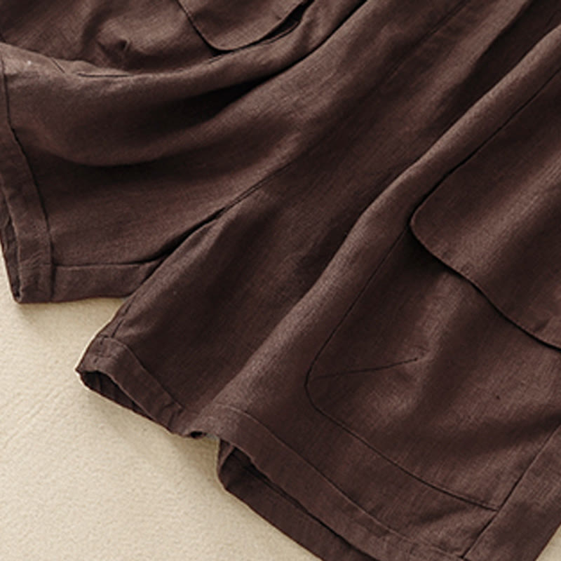 Breathable Cotton Linen Elastic Straight-Leg Meditation Shorts