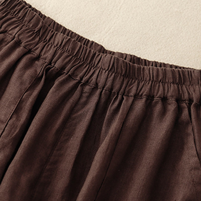 Breathable Cotton Linen Elastic Straight-Leg Meditation Shorts
