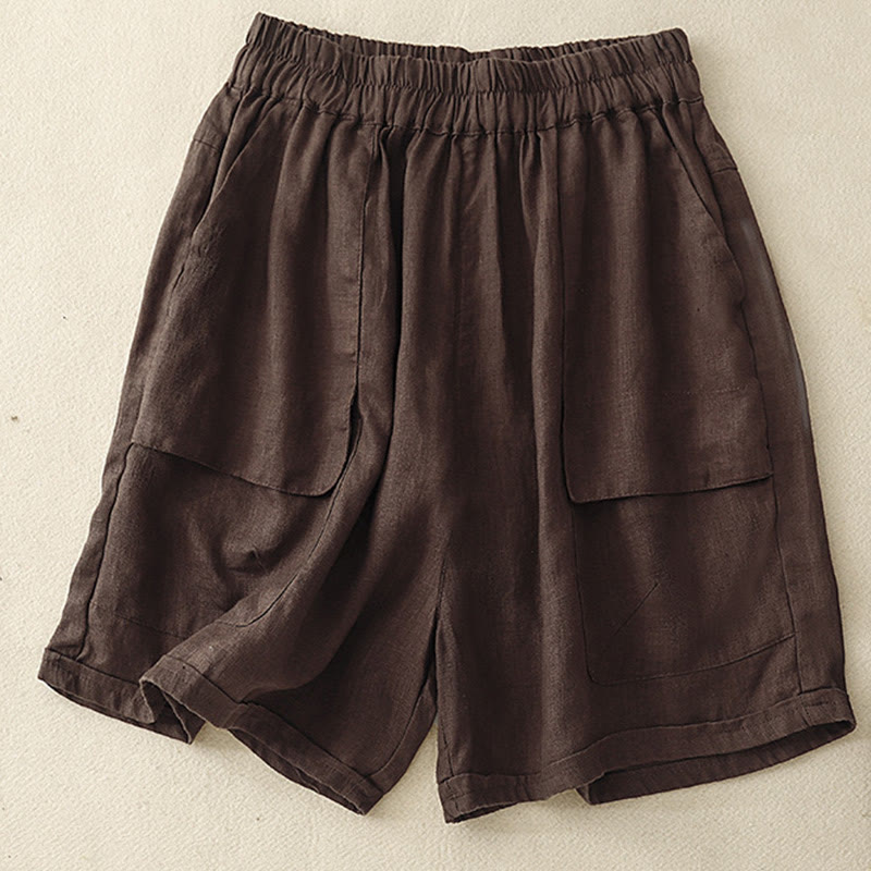 Breathable Cotton Linen Elastic Straight-Leg Meditation Shorts