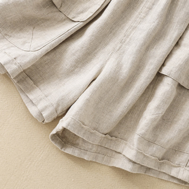Breathable Cotton Linen Elastic Straight-Leg Meditation Shorts