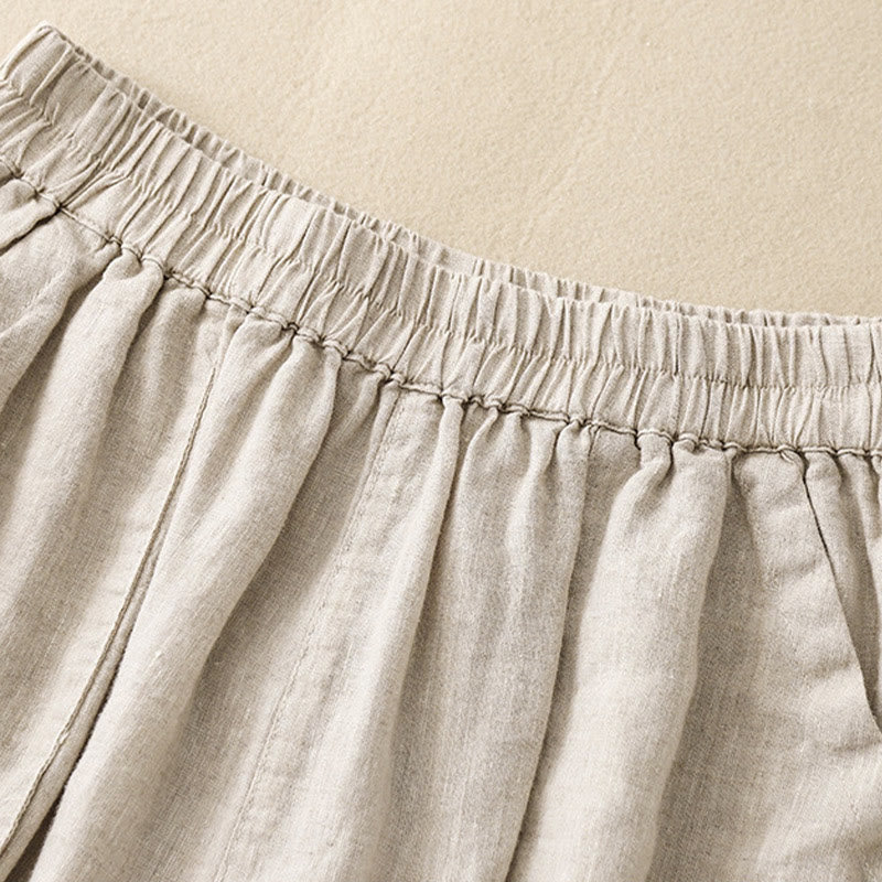 Breathable Cotton Linen Elastic Straight-Leg Meditation Shorts
