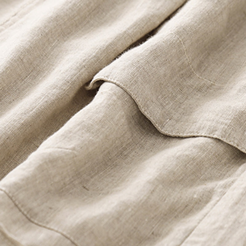 Breathable Cotton Linen Elastic Straight-Leg Meditation Shorts