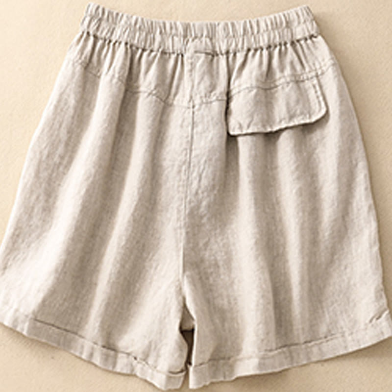 Breathable Cotton Linen Elastic Straight-Leg Meditation Shorts
