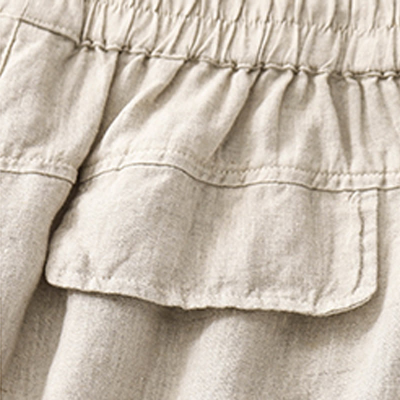 Breathable Cotton Linen Elastic Straight-Leg Meditation Shorts