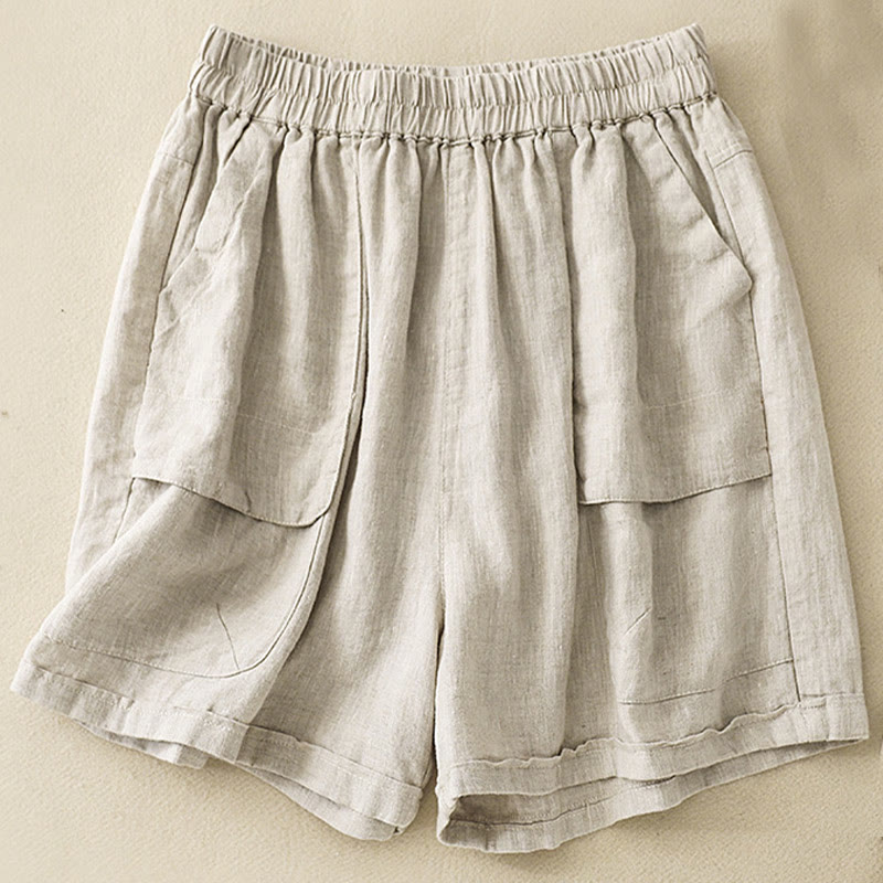 Breathable Cotton Linen Elastic Straight-Leg Meditation Shorts