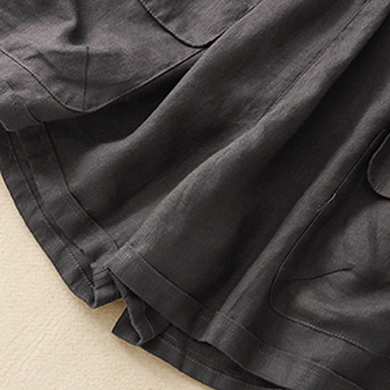 Breathable Cotton Linen Elastic Straight-Leg Meditation Shorts