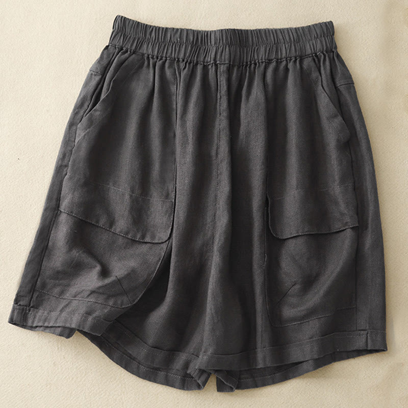 Breathable Cotton Linen Elastic Straight-Leg Meditation Shorts