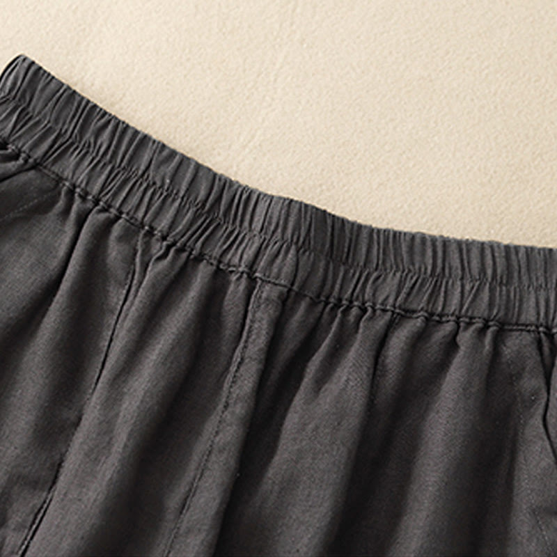 Breathable Cotton Linen Elastic Straight-Leg Meditation Shorts