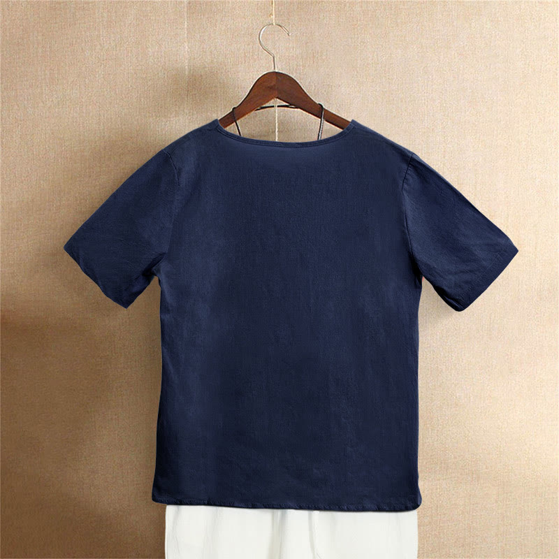 Casual Summer Pure Color Jacquard Button Crew Neck Cotton Women's Short Sleeve T-Shirt