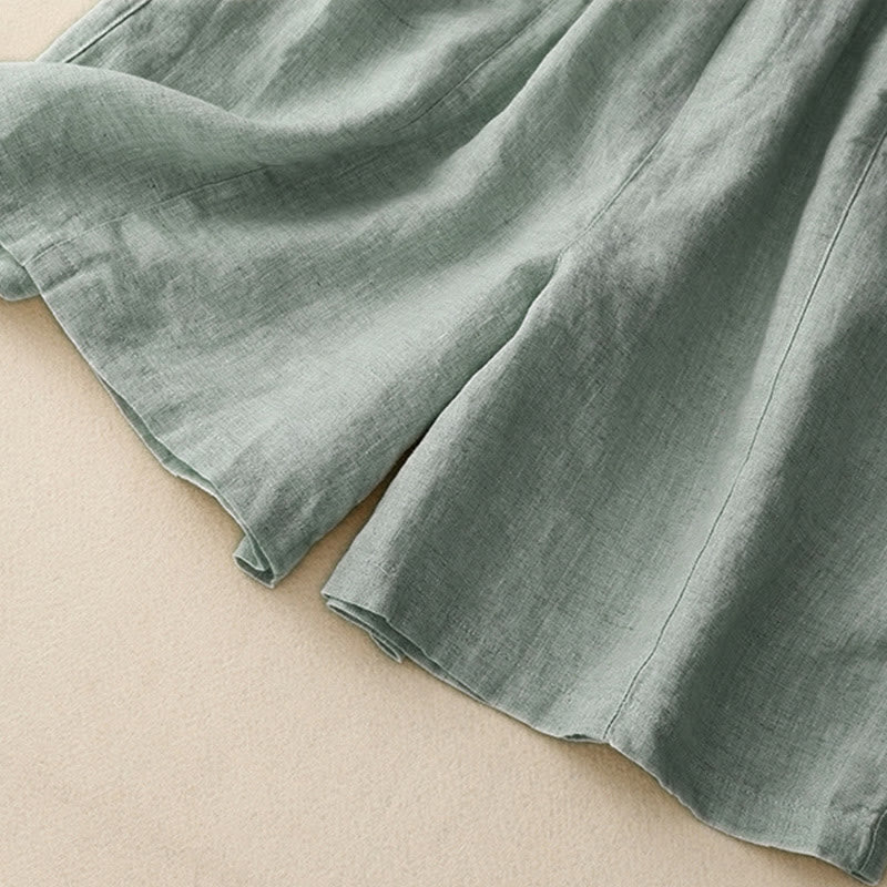 Summer Casual Buttons Plain Cotton Women's Shorts With Pockets