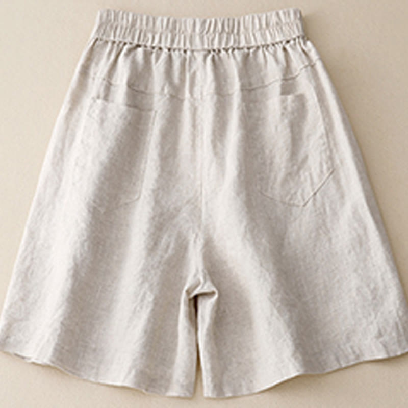 Summer Casual Buttons Plain Cotton Women's Shorts With Pockets