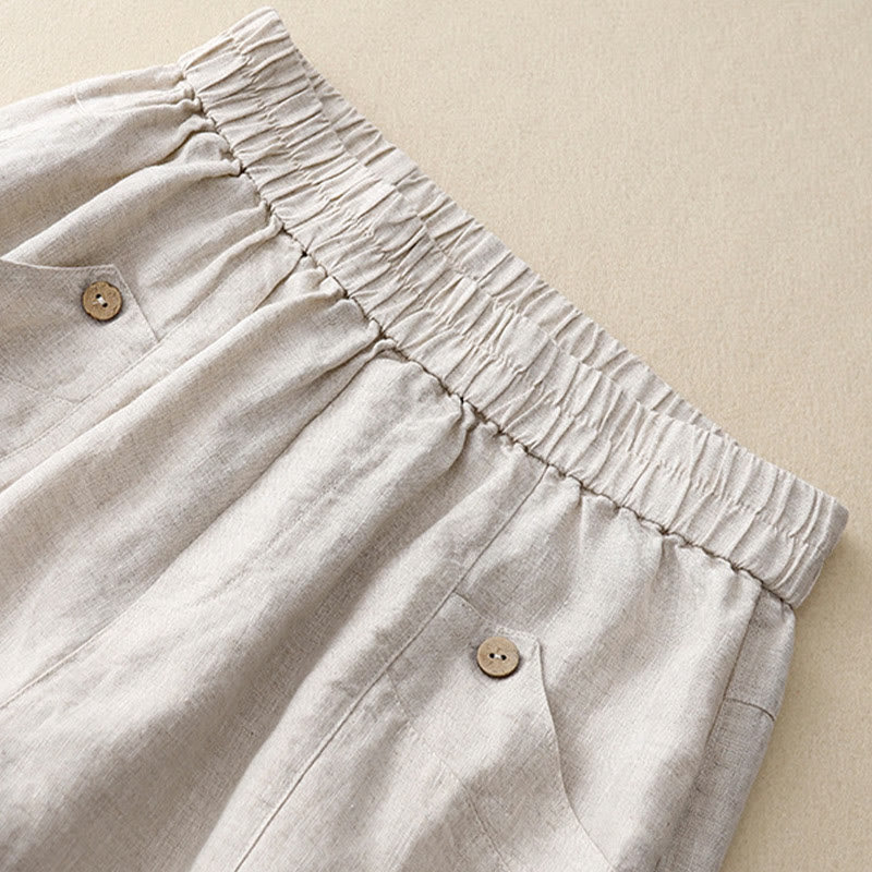 Summer Casual Buttons Plain Cotton Women's Shorts With Pockets